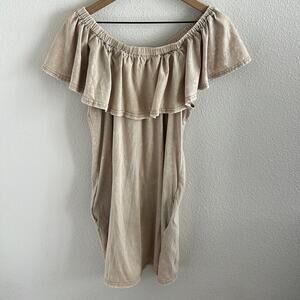 Umgee USA Off The Shoulder Tank Acid Wash Neutral Boho Dress Large